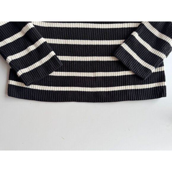 H&M Black Ivory Striped Cotton Chunky Rib Knit Crew Neck Loose Sweater, Size S - Picture 11 of 14